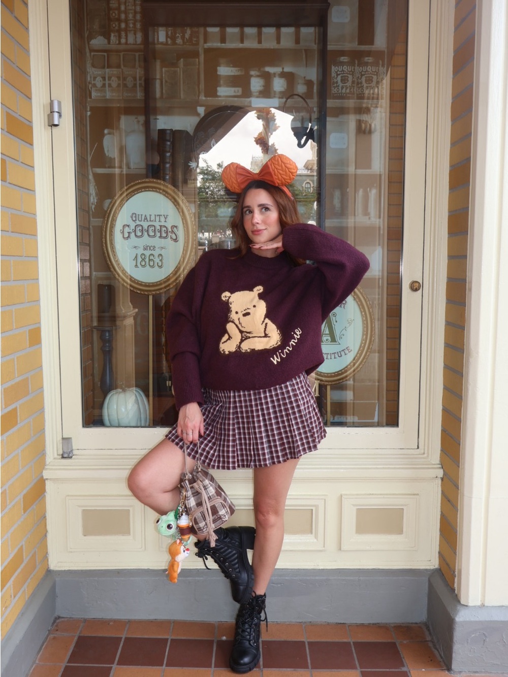 Plaid Brown Drawstring Bucket Bag - POOH DISNEY / PRIMARK